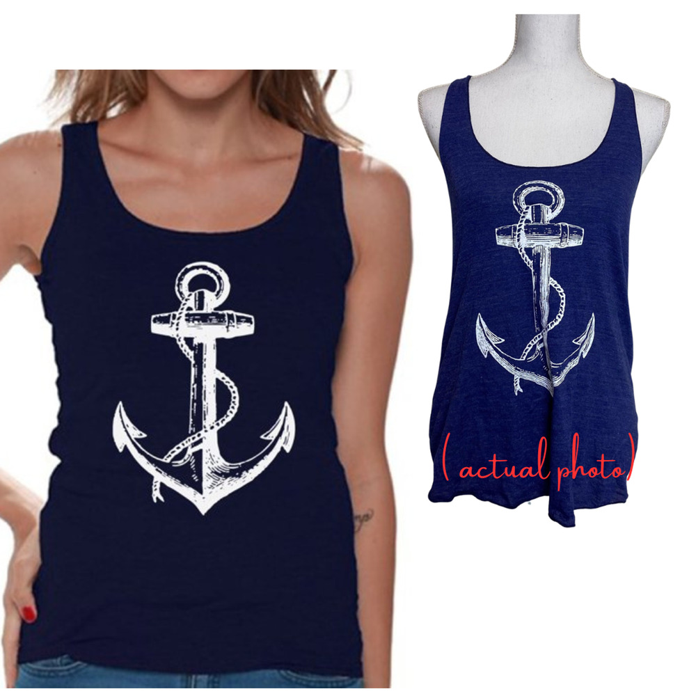 American Apparel Anchor Print Sleeveless Tank Top Women -‎ Blue - Large